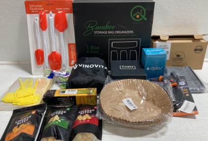 Storage Bag Organizer, Organic Tea Bags, Silicone Spatulas, Silicone Wine Cups, Cocktail Smoker Kit, Cheese Bites, Butane Torch and more