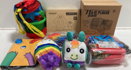Bubble Gun, Penguin Swimming Tube, Foam Rocket Launcher, Sand Toy Set, Pok&eacute;mon Card Binder, Stuffed Toys, Dino Fidget Poppers