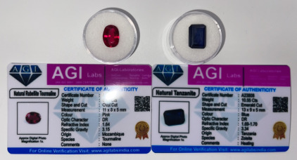 (2) Certified Natural Gemstones… 10.55ct Natural Tanzanite, 5.45ct Natural Rubellite Tourmaline. Both W/ COA