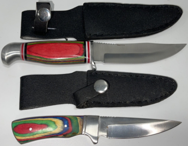 (1) Wild Deer Hunting Knife W/ Sheath 4-1/2&rdquo; Blade, (1) Small Tiger Hunting Knife W/ Sheath 3-1/2&rdquo; Blade