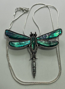 (1) Tibetan Silver Abalone Shell Wings Dragon Fly .925 Necklace Or Pin