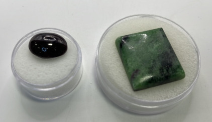 (1) Set Of Three Natural Columbian Emerald Gemstones Cut And Faceted, (1) Set Of Natural Red Ruby Gemstones