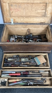 Wood Chest w/Woodworking Tools