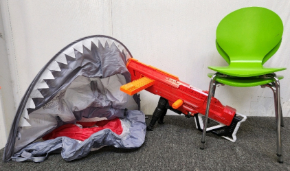 Nerf Gun, Kids Chairs, & Shark Floatie