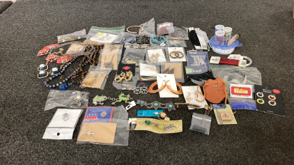 Box Of Costume Jewelry, Beads, Craft Chain And More