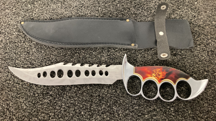 Fire Skull Knuckle Duster Hunting Knife With Sheath