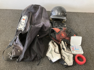 Lot Of Baseball Equipment Helmet, Gloves,Bag And More