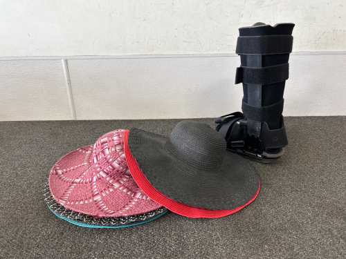 (6) Womans Sun Hats and Walker Boot