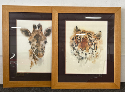 32&rdquo;x 27&rdquo; Girraffe and Tiger Paintings by Sharon Stolzenberger