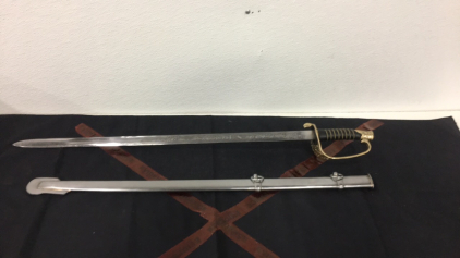 30&rdquo; Engraved US Military Dress Sword With Sheath