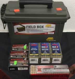 (3) Boxes Of (50) Winchester Power point .22lr Ammunition (3) Boxes Of (50) CCI .22WMR Ammunition (1) Box Of (100) Winchester Super X .22lr Ammunition (1) Plano Field Box