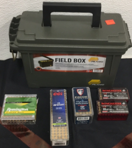 (100) REMINGTON Golden .22lr Ammunition (100) CCI .22 Short Ammunition (30) Finocchi .22 win Mag Ammunition (100) Winchester Varmint LF .22LR Ammunition (1) Plano Field Box