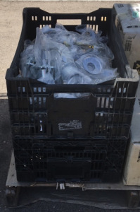 Stanley Commercial Door Handles and (2) Plastic Crates