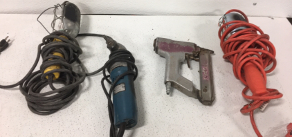 (2) Shop Lights-Sears Staples Gun-Corded Drill