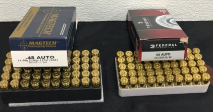 (1)Box Of (50) Magtech .45 Auto Ammunition (1) Box Of (50) Federal .45 Auto Ammunition