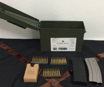 (1) Federal Ammunition Ammo Can (360) Federal Ammunition 5.56 x 45mm Ammunition cartridges In 10- Round Stripper Clips (2) 5.56 Magazine’s