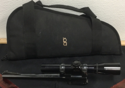 (1) Thompson Center Arms .222 Rem Barrel (1) Burris 2X Scope (1) Bob Allen Soft Pistol case