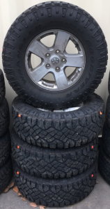 (4) Goodyear Wrangler Duratrac Tires Mounted on (4) 17” 5-Lug Dodge Rims