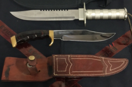 (1) Kershaw 7&rdquo; Fixed Blade Hunting Knife With Sheath (1) Silver 9&rdquo; Hunting Knife With Sheath