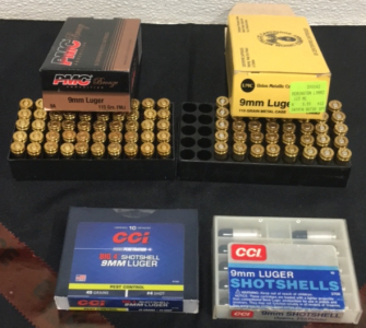 (1) Box Of (50) PMC Bronze 9mm Luger Ammunition (1) Box Of (40) UMC 9mm Luger Ammunition (10) CCI Big 4 9MM Shotshells (10) CCI 9mm Shotshells