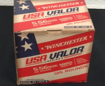 (1) New Box Of (125) Winchester USA Valor 5.56mm Ammunition