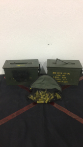 (2) Metal Ammo Can Boxes (30) 20GA Shotgun Shells In Shootong Bag