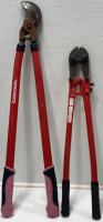 (1) Large Red Metal Coronia Hedge Cutters, (1) Pair of Red Metal Bolt Cutters