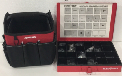 (1) Husky Canvas Tool Bag (1) Work Gear Screw And Gromet Assortment Set