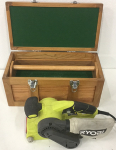 (1) Ryobi Electric Belt Sander (1) 16” x 8” x 8” Wooden Tool Box