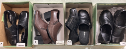 (3) Women&rsquo;s Black Clog-Style Shoes, (1) Women&rsquo;s Brown Heeled Shoes - 6/6.5/7