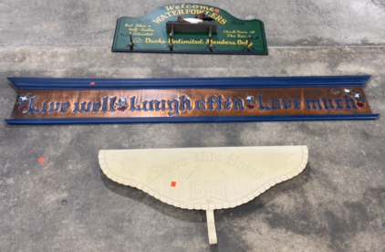 (1) Large Long Live Well Laugh Often and Love Much Sign, (1) Welcome Waterfowlers Duck Coat Hanginh Rack, (1) Metal Beige Doorway Rack