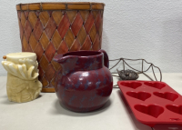 (1) Large Red Heart Mold, (1) Blue and Purple Marble Pitcher, (1) Moose Candle, and More!