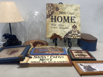 (1) Moose Lamp, (1) Large Clear Jar, (1) Small Fish Painting, and More!!