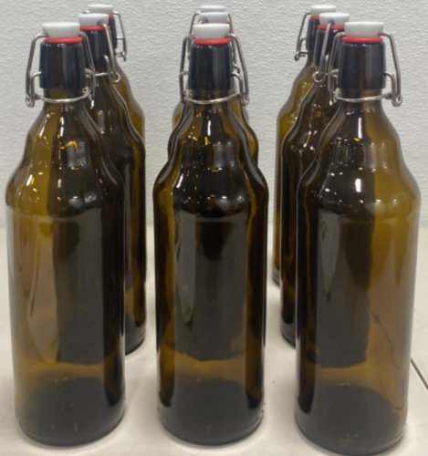 (9) Brown Glass Bottles Large