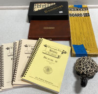 Dominos, Cribbage Board, “Through the Bible” Transcript Books, Ceramic Turtle