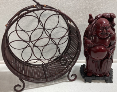 Red Buddha Figure, Round Wine Rack