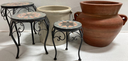 Large Planter Pots, (3) Plant Stands