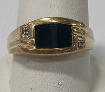 Men's Gold Toned Ring With White And Black Stones