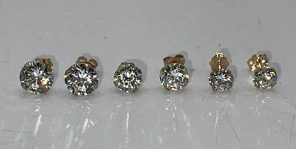 (3) Sets Yellow Gold Cubic Zirconia Earrings