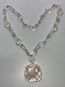 (1) Glow By Sheila Fajl Rose Quarts Silver Toned Necklace