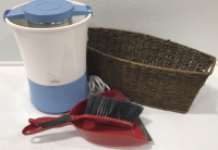 (1) Rival Electric Ice Cream Maker (1) Wicker Basket (1) Dust Pan and Hand Broom Set