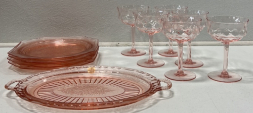 (11) Count Pink Mayfair Vintage Glassware Set