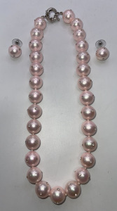 (1) Pink Pearl Like Necklace And Earring Set