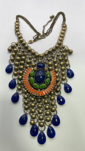 (1) Blue, Green, Orange And Bronze Necklace