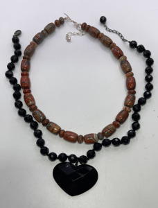 (1) Jay King Steel And Stone Necklace, (1) Black Crystal Heart Necklace