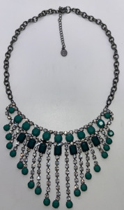 (1) Green And Smoky Clear Gemstone Costume/Craft Necklace