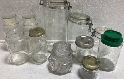(11) Assorted Glasses Jars and Containers