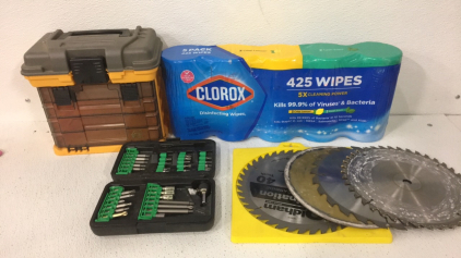 Pack Of 425 Clorox Wips-Plano Tool Box-Bit Set-(4) Saw Blades