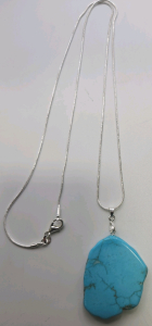 91.75ct. Turquoise Freeform Slab. 925 Necklace