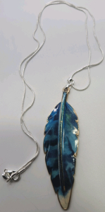 Blue Enameled Metal Feather .925 Necklace